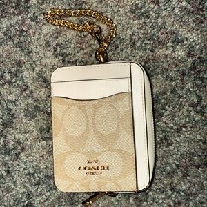 Coach Cream and Tan wallet with Gold Chain